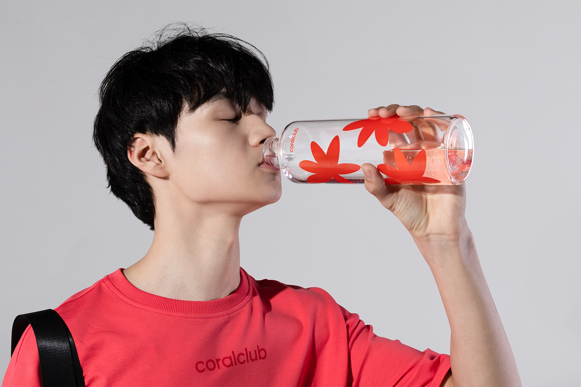 בקבוק זכוכית ClearWater עם נרתיק, אדום